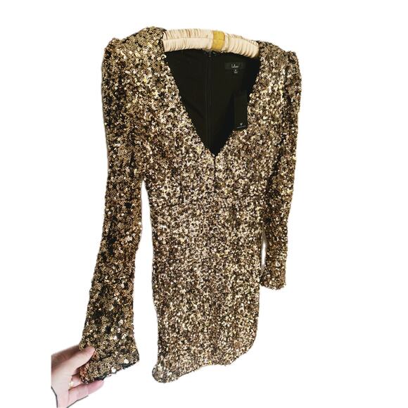 NWT Lulu’s Gold Sequin Long Sleeve Mini Dress Medium Holiday NYE - Picture 9 of 12